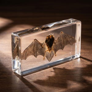 Realistisch vleermuismonstermodel in display Koepel Gothic Curiosity Decor Halloween-rekwisiet Vleermuisweergave Rariteitenkabinet collectie