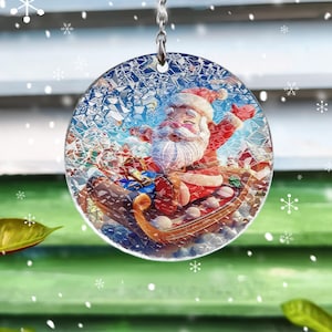 Christmas Ornaments, Santa Claus Glass Ornament, Personalized Ornament Gift, Stained Glass Style Holiday Ornament, Christmas Tree Decoration