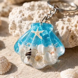 Glow in the Dark Seestern Shell Resin Schlüsselanhänger, Ocean Theme Beach Schlüsselanhänger, Muschel Taschenanhänger, Sommer Geschenk, Küsten Souvenir