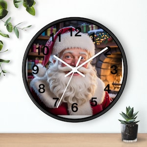 Lächelnde Weihnachtsmann-Wanduhr | Weihnachtsdeko, Kamin Hintergrund