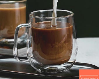 Doppelwandige Glaskaffeetasse Hitzebeständige Borosilikattasse mit Griff Isolierglas für Tee Latte Cappuccino Heiß- und Kaltgetränke