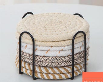 Woven Coasters Set Boho Rope Drink Mats Rustic Table Heat Resistant Cup Pads