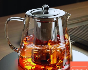Glas Teekanne mit Infuser Hitzebeständige Teekanne Edelstahl Sieb für Loseblatt Puer Oolong Kräutertee Kung Fu Teegeschirr Geschenk