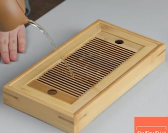 Bamboo Tea Tray Traditional Chinese Gongfu Tea Serving Board Heat-Resistant Water Drain Tray for Tea Ceremony Home Décor