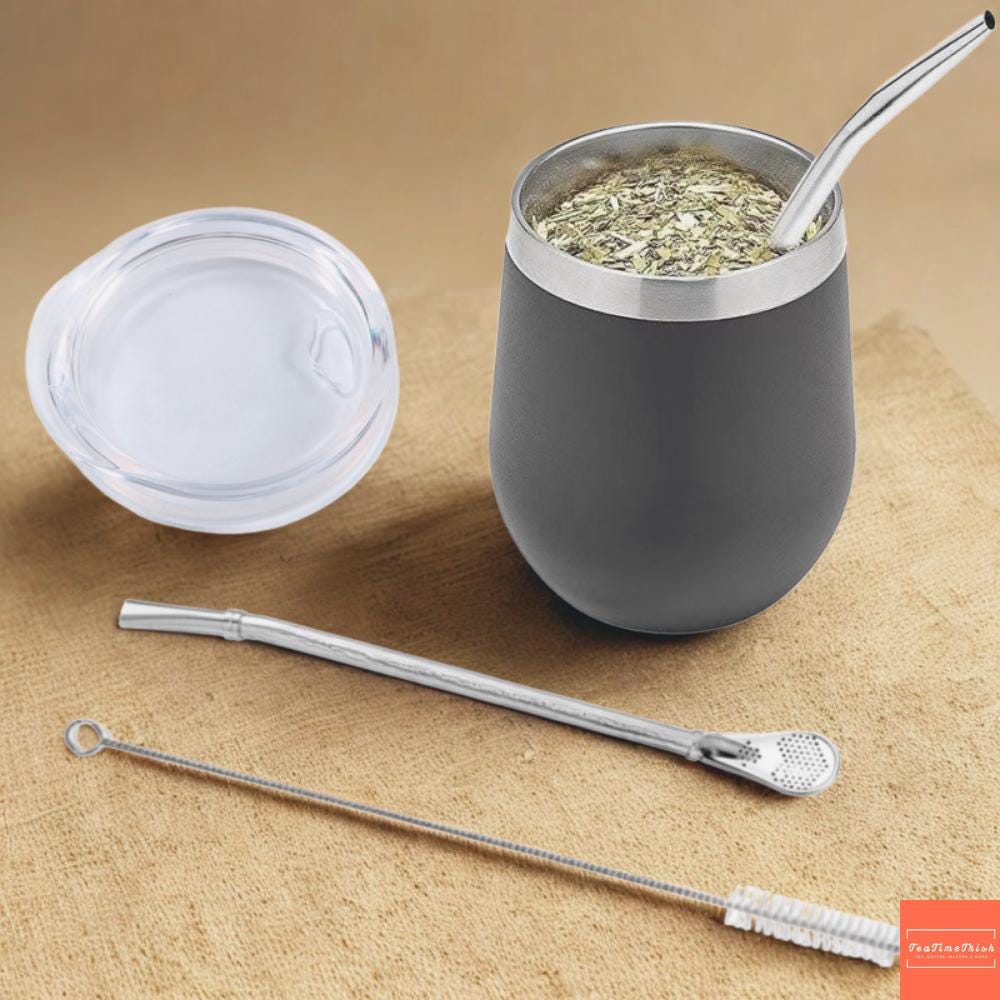 マテ茶用ひょうたん型容器セット（ボンビージャストローと蓋付き）、二