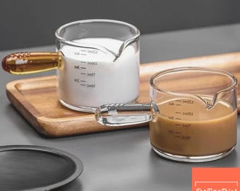 Taza medidora de espresso de vidrio transparente con asa, jarra de leche para café de 60 ml y 125 ml, accesorios de barista, regalo para amantes del café.
