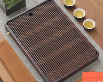 Luxe donkerhouten theeblad Elegante bamboe gongfu serveerplank Japanse stijl theetafel gladde walnoot afwerking Woondecoratie cadeau