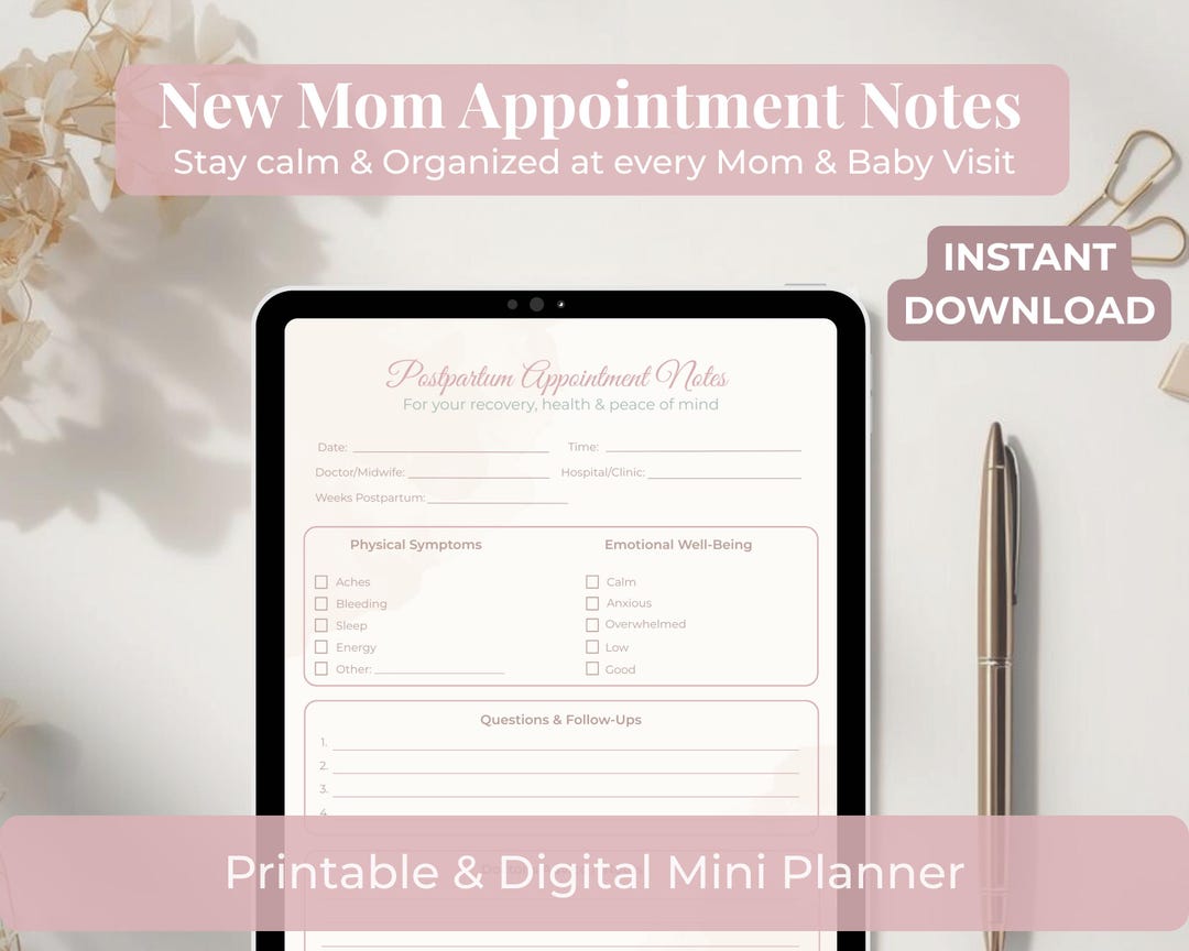 Postnatal Notes New Mom Appointment Notes Mini Planner | Postpartum & Baby Checkup ...