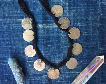 Riches: African Coin Necklace, Niger, Authentic, Rare, Bold Tribal Fashion, Vintage Coin Jewelry, Boho Bohemian Headpiece, Fall Fashion