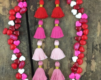 Love Actually Mix: Valentine's Day Mini Cotton Tassels Mix, Gold Binding, Handmade Tassel Charms, DIY Jewelry Making, 1.25", Red, Pink, 8 pc