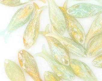 Golden Sage Fish Charm, German Resin, 27mm, 1 Pendant, Opalite, Green, Metallic Gold, DIY Jewelry Making, Mermaid Pendant, Focal Bead