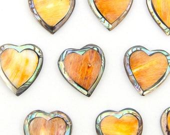 Orange Spiny Oyster & Abalone Inlaid Bead, Heart Charm, 1 Bead, DIY Jewelry Making, Focal Charm, Romantic Boho Style, Cottagecore