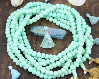 Minty Blue Mala: 108 Bone Bead Spacers, Yoga Inspired Jewelry Making Supply, Bohemian Necklace, Prayer Beads, Meditation Tool, Gift for Yogi