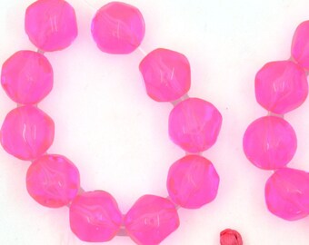 Neon Pink Faceted German Resin Round Beads, 12mm, 10 Beads, DIY Jewelry Making, Beaded Crafts, Fluorescent Charms, Hot Pink, Neon Spacers