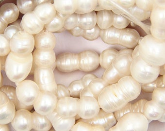 Large Hole Peanut Pearls, 10x18mm, 2mm Hole, Half Strand, 12 beads, Natural Beads, Freshwater Pearls, DIY Jewelry Making, Beach Style