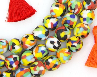 14mm Round Beads, Multicolor Confetti, Recycled Mosaic Sandcast Ghana Glass, 45 Beads, DIY Jewelry Making, Beaded Necklace, Focal Beads