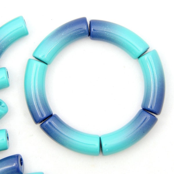 Perles en bambou acrylique bleu marine et turquoise, Perles tubes incurvés, 12 mm, 12 perles, Perles tubes incurvés, Bijoux DIY, Perles en résine imperméables