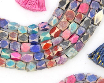 Multicolor Argyle Faceted Bone Beads, Harlequin Charms, 6x8mm, Macrame Beads, Spacer Beads, DIY Jewelry Making, Friendship Bracelets