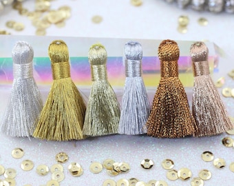 Metallic Tassels, Silver, Gold, Copper Earring Tassels | Mini Jewelry Making Tassels, 1.25" Handmade Fringe Charms, DIY Holiday Earrings