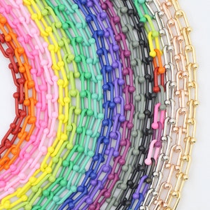 Enamel Pop Chain Necklaces, 1980&#39;s Style Metal Necklace for Charms, Retro Jewelry, Colorful Chain Link Necklace, 24 Color Options