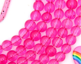 8mm Hot Pink Barbiecore Round Glass Beads, 25 Beads, DIY Jewelry Making, Beaded Crafts, Spacer Beads, Beading