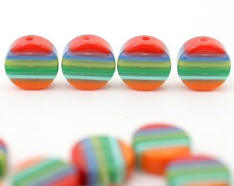 12mm Tab Retro Striped Italian Poly Resin Bead, 1 Bead, DIY Jewelry Making Supplies, Focal Bead, Round Charm