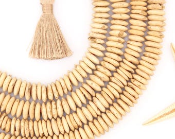 10mm Café Cream: Bone Beads, Heishi Discs, Natural Spacers, DIY Macrame, Crafts, Beaded Jewelry Making, 72 pcs