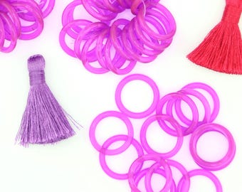 Neon Purple Vintage German Resin Rings, 18mm, 20 Beads, DIY Crafts, Macrame, Beaded Jewelry Making
