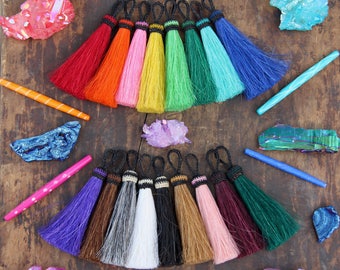 Solid Brights: Large Dyed Horse Hair Tassels, Handmade, Jewelry Making Supply Boho Western Style, Choose your Color, 4.5" 1 Tassel
