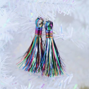 Rainbow Tinsel Tassels, 2.5 Metallic, Jewelry Making Supply, Metallic Tinsel Fringe, DIY Jewelry Making, Tassel Earrings, 2 pcs image 3