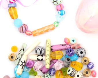 Pastel Bead Grab Bag, Easter Basket Filler Idea, Assorted Focal Beads, Glass Beads, Bone Beads, DIY Easter Crafts, Jewelry Making, Macrame