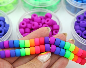 Matte Neon Pony Beads, Czech Glass, 10 pieces, Beaded Jewelry Making, DIY Crafts, Macrame Beads, Large Hole Bead Charms