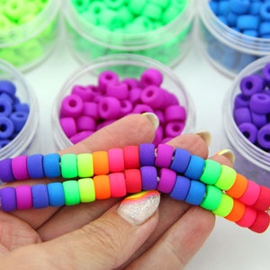 Matte Neon Pony Beads, Czech Glass, 10 pieces, Beaded Jewelry Making, DIY Crafts, Macrame Beads, Large Hole Bead Charms