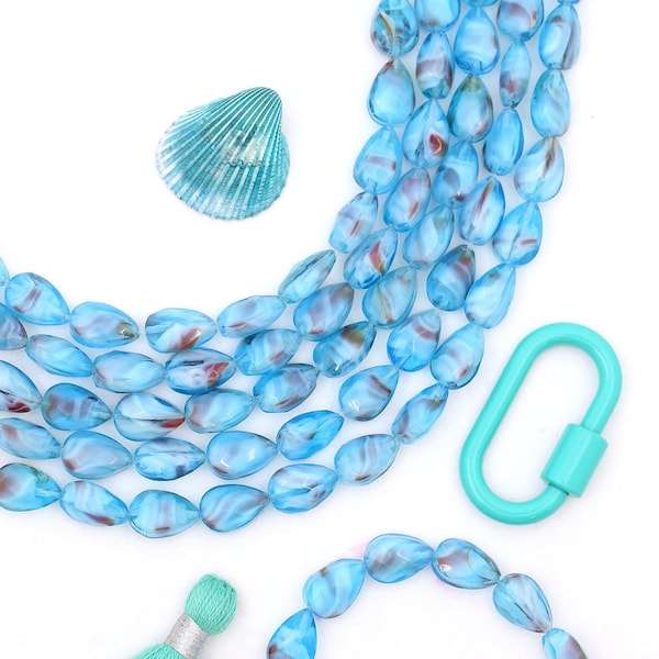 Türkisfarbene Glasperlen, facettierter Tropfen, 11 "strang, 8x12mm, Perlenschmuckherstellung, Fokalperlen, DIY Handwerk, blaue Perlen, marmorierte Perlen