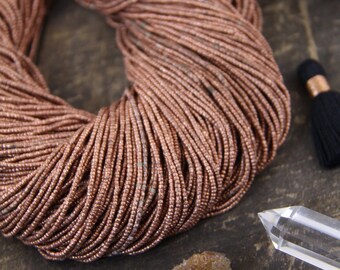 African Copper Heishi Spacer Beads, 1.5mm, Non-Tarnish Metal Jewelry Making Supplies, 31" Long Boho Tribal Necklace, Rose Gold Color