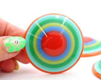 Retro Striped Italian Poly Resin Bullseye Pendant, 50mm, 1 Focal Bead, DIY Jewelry Making Supplies, Focal Bead, Round Charm