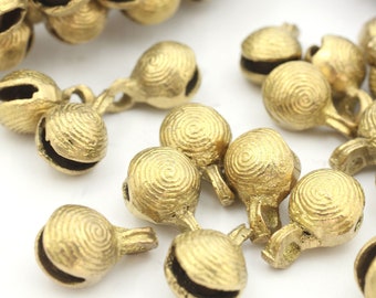 African Jingle: Vintage African Brass Bell Beads, Lost-Wax Filigree, 16x22mm, 10 pcs, Tribal Charms, Craft & Jewelry Making Supplies