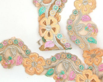 Light & Airy Floral Bouquet: 2.5" Metallic Pastel Embroidered Silk Ribbon, Boho Flowers, Metallic Silver, Floral Ric Rac, DIY Sewing, Crafts