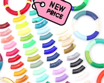 Acrylic Bamboo Beads, Curved Tube, DIY Bracelet Making, Beaded Jewelry, Waterproof, Modern Resin, 12mm