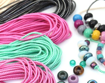 Braided Lurex Cord with Finished Ends, for Large Hole Bead Bracelets, Reusable Rope for Slider Bead Bracelet, 14.5 inches, 3.5mm width