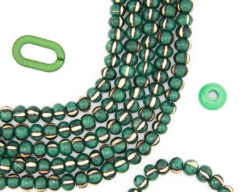 Forest Green & Gold Hand Painted Rondelle Bone Beads, 9x7mm, Jewelry Making Supplies, Large Hole Beads, Spacer Beads, Macrame Beads
