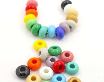 Large Hole Czech Glass Euro Beads, Rainbow Beads, 14x7mm, Beaded Jewelry Making, DIY Crafts, Focal Bead Charms