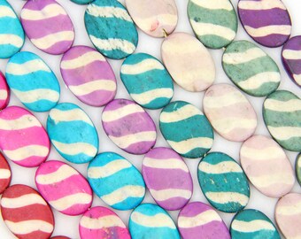 Carved Stripe Flat Oval Bone Beads, 17x24mm, 9 Easter Egg Beads, DIY Beaded Jewelry, Bracelet Beads, Focal Beads, Macrame Beads