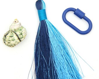 Blue Colorblocked Silky Luxe Jewelry Tassels, 3.5" Fringe Pendant, 1 Piece, Hand Crafted Fringe, Purse or Keychain Charm