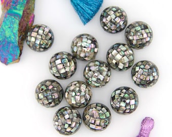 Natural Mosaic Abalone Round Beads, 20mm, 1 piece, Rainbow Mirrorball, Disco Ball Beads, DIY Jewelry Making, Focal Beads