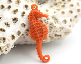 Coral Seahorse German Resin Charm, 28mm, 1 Pendant, Focal Charm, Nautical Theme, Mermaid Jewelry, DIY Jewelry Making