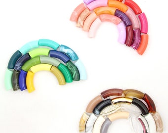 Acrylic Bamboo Bead Grab Bag, Assorted 12mm Curved Tube Beads, 18 beads, DIY Bracelet Making, Waterproof Resin Modern Beads