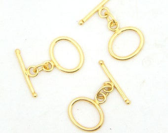 Gold Vermeil Oval Toggle Clasp, 25x18mm, Jewelry Findings, DIY Jewelry Making, Gold Necklace Clasp, Sterling Silver