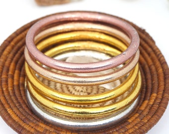 Gold, Rose Gold, Silver Buddhist Temple Bracelets from Thailand, High Quality Amulet Temple Rushes, Gold Leaf Mantra Prayer Bangles 1 Bangle