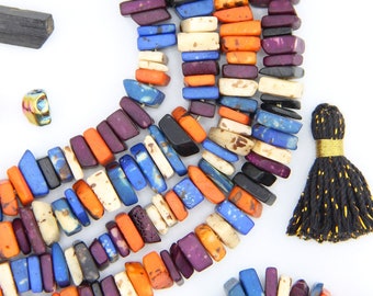 Large Chips, Square-ish Bone Spacer Beads, Orange, Blue, Purple, Black 55+ beads, Beaded Jewelry Making, Macrame Beads, DIY Crafts